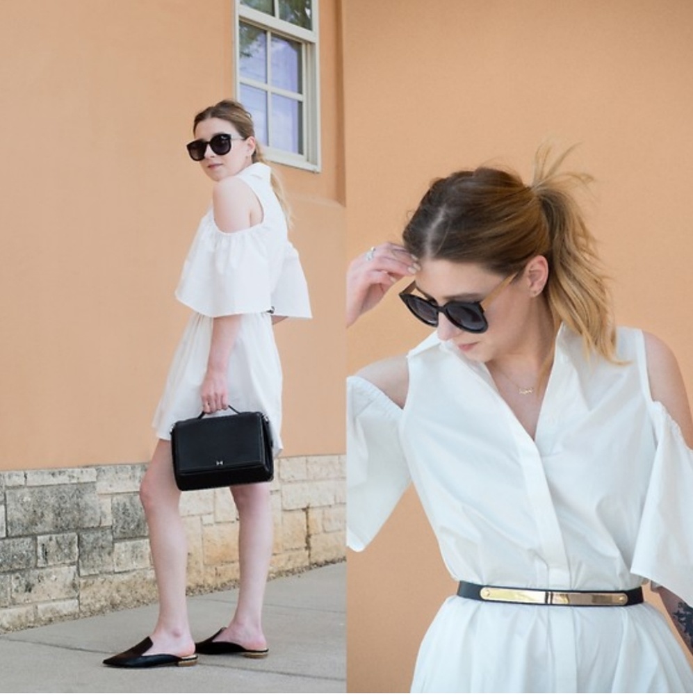 *NWT* White cold shoulder shirt dress